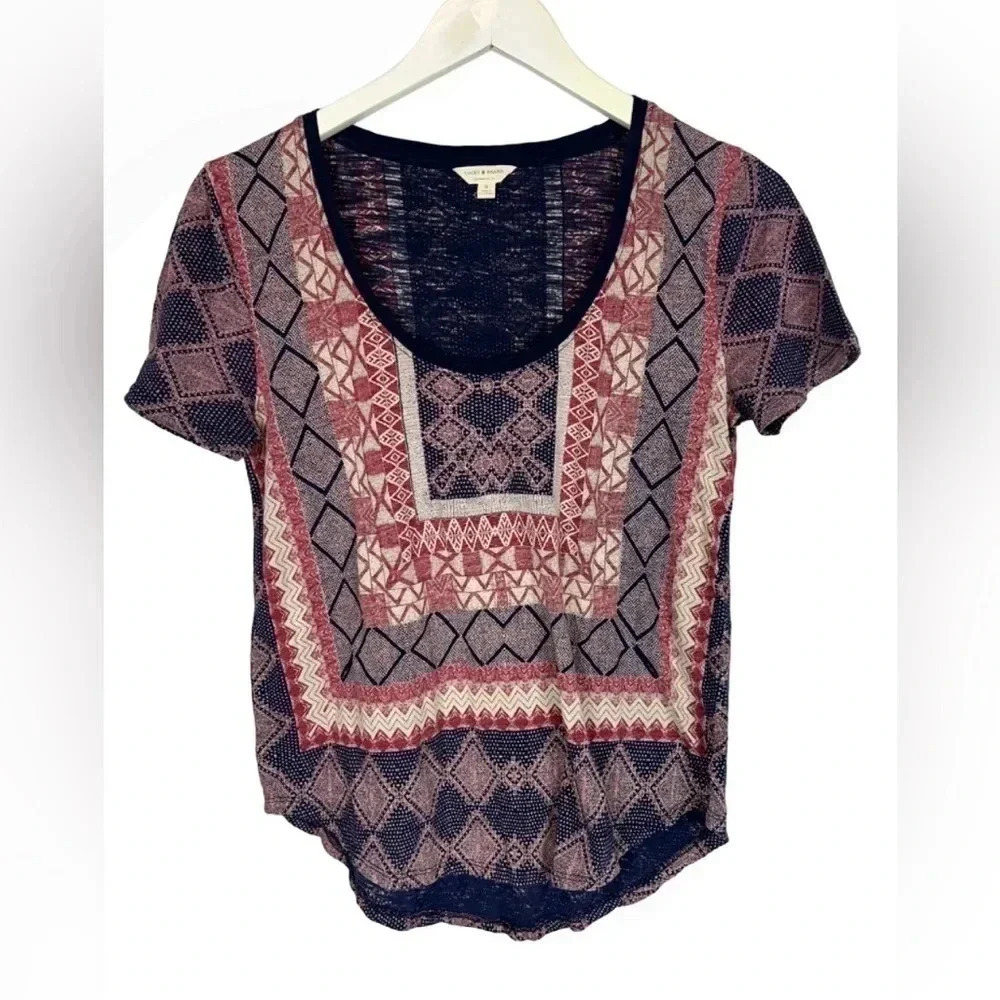 Lucky Brand bohemian printed short sleeve Top Size S